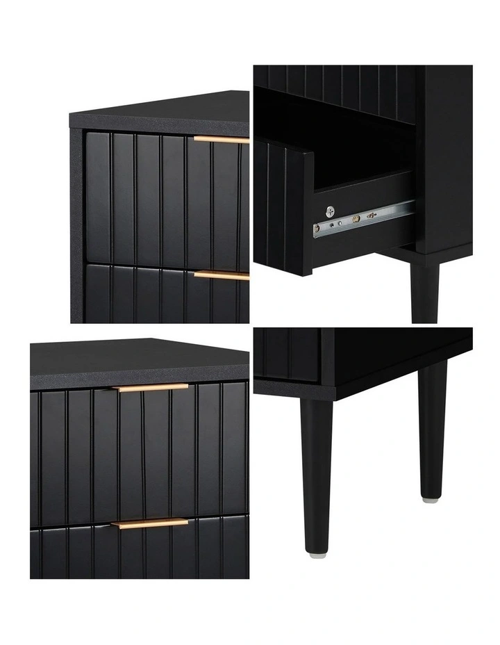 Oikiture Bedside Table 2 Drawers Side Storage Cabinet Black image 6