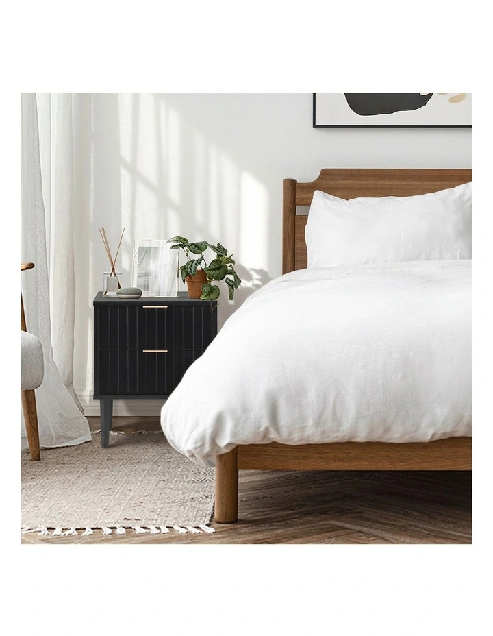 Oikiture Bedside Table 2 Drawers Side Storage Cabinet Black image 7
