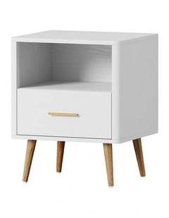 Oikiture Bedside Table Drawer Open Shelf Nightstand White