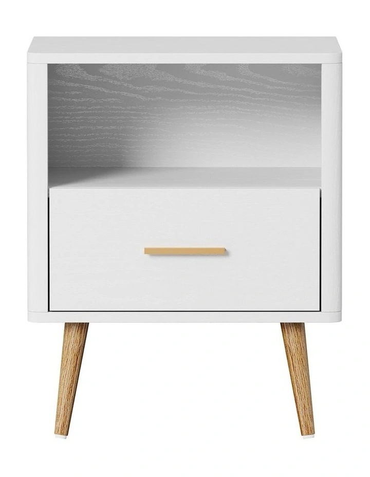 Oikiture Bedside Table Drawer Open Shelf Nightstand White image 2