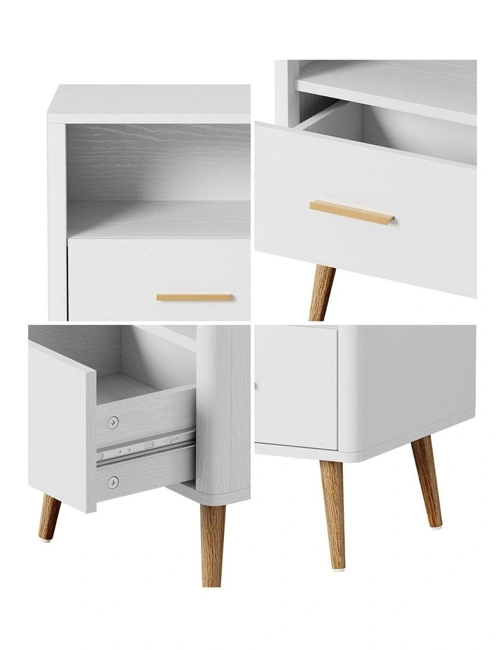 Oikiture Bedside Table Drawer Open Shelf Nightstand White image 6