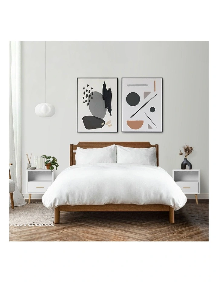 Oikiture Bedside Table Drawer Open Shelf Nightstand White image 7