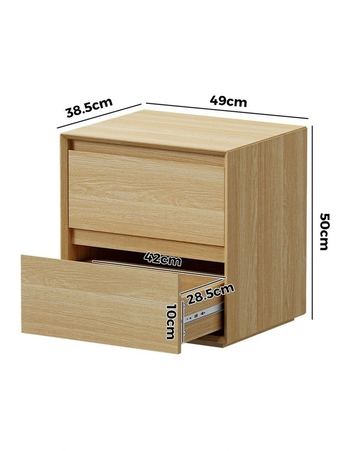 Oikiture Bedside Table Nightstand Handle-Free Natural image 3