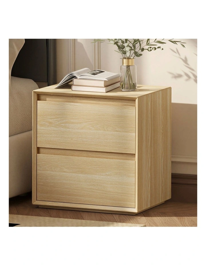 Oikiture Bedside Table Nightstand Handle-Free Natural image 4