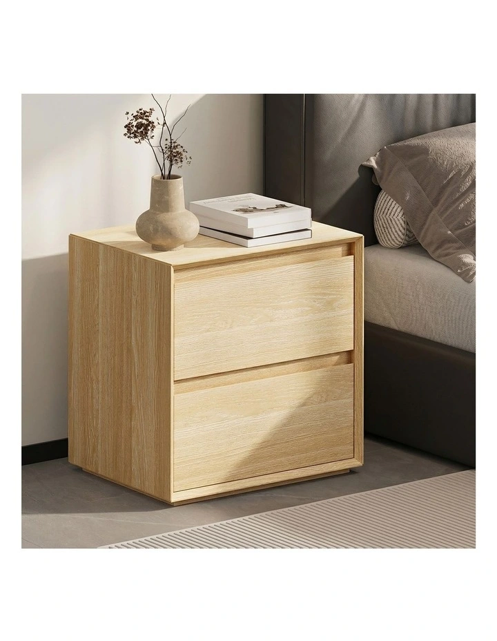 Oikiture Bedside Table Nightstand Handle-Free Natural image 5