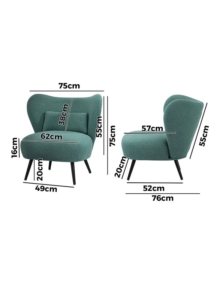 Oikiture Armchair Lounge Chair with Lumbar Pillow Wingback Polyester linen Green image 3