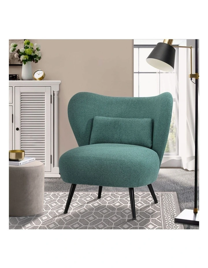 Oikiture Armchair Lounge Chair with Lumbar Pillow Wingback Polyester linen Green image 4