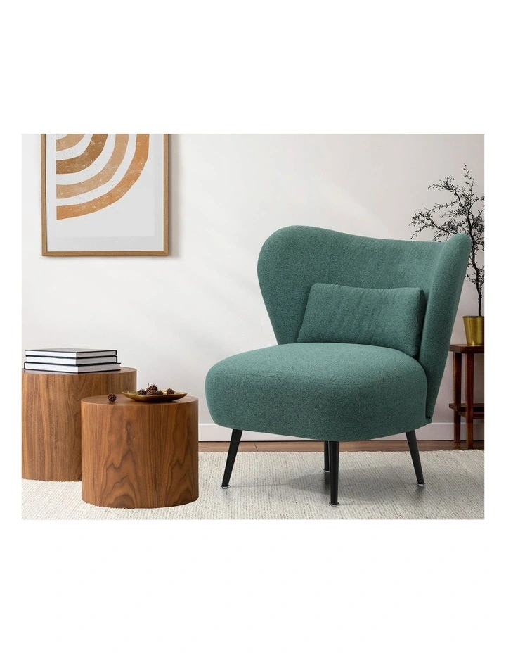 Oikiture Armchair Lounge Chair with Lumbar Pillow Wingback Polyester linen Green image 5