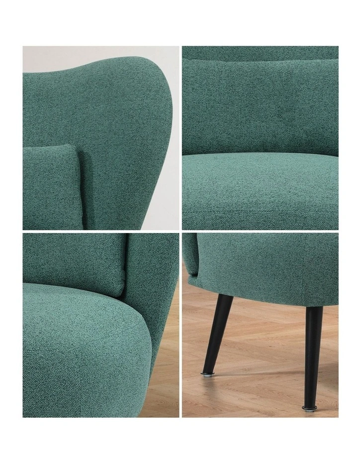 Oikiture Armchair Lounge Chair with Lumbar Pillow Wingback Polyester linen Green image 6