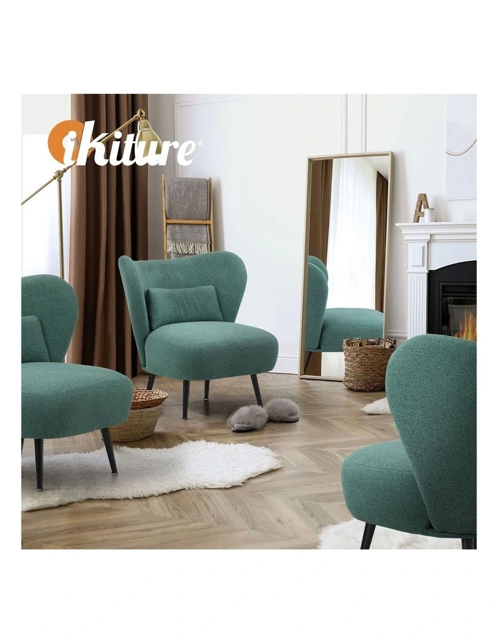 Oikiture Armchair Lounge Chair with Lumbar Pillow Wingback Polyester linen Green image 7