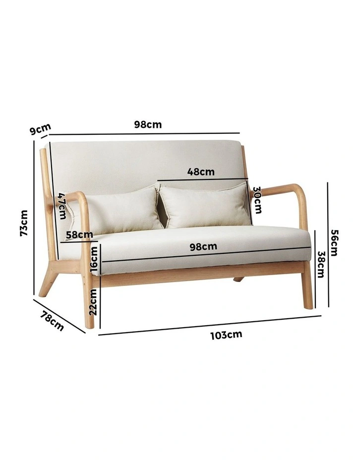 Oikiture Armchair Lounge Chair Accent Couch Sofa Pillows 2 Seater Fabric Beige image 3