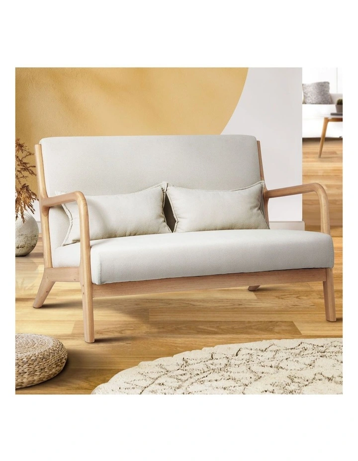 Oikiture Armchair Lounge Chair Accent Couch Sofa Pillows 2 Seater Fabric Beige image 4