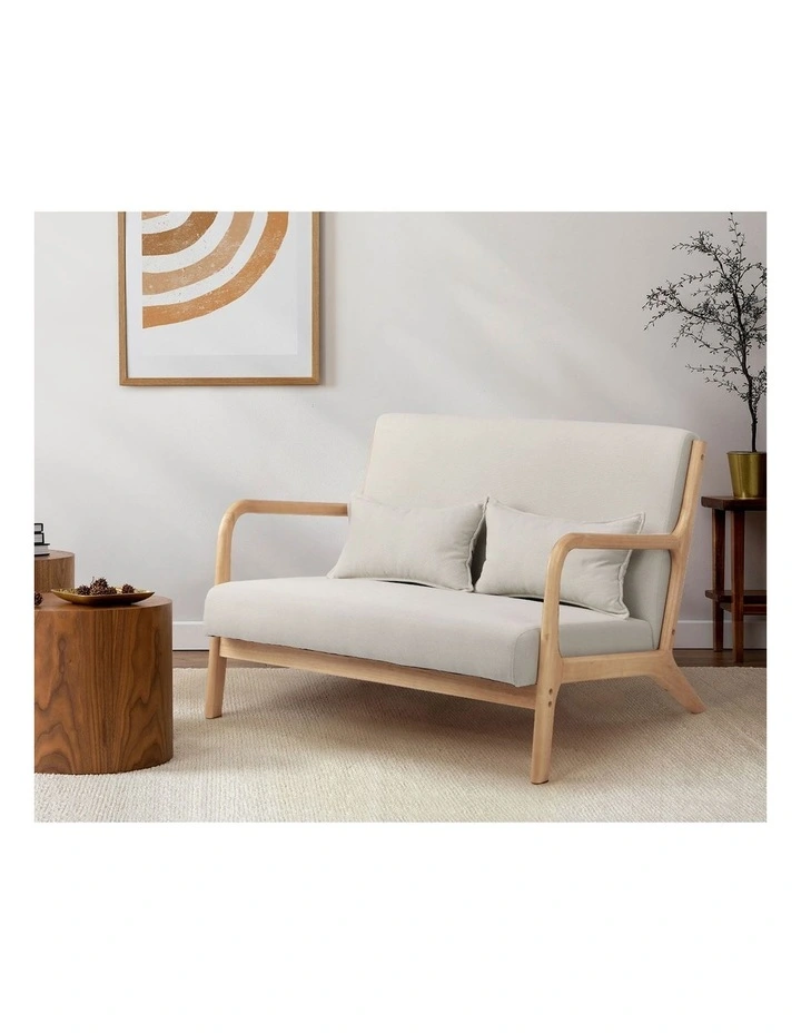 Oikiture Armchair Lounge Chair Accent Couch Sofa Pillows 2 Seater Fabric Beige image 5