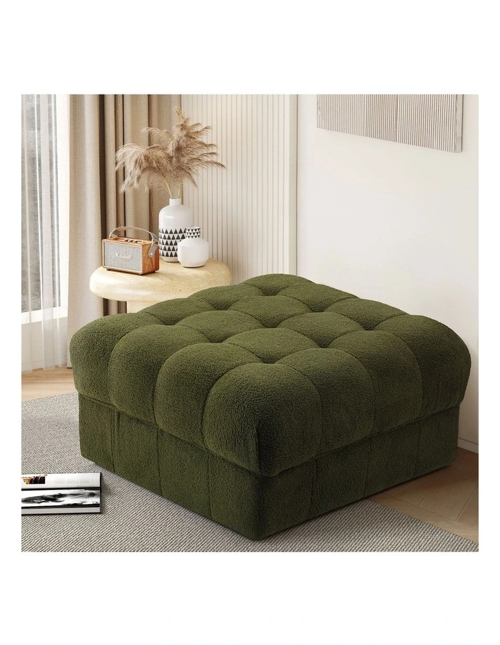 Oikiture 1 Seater Boucle Modular Ottoman Lounge Chair Armless TOFU Green image 4