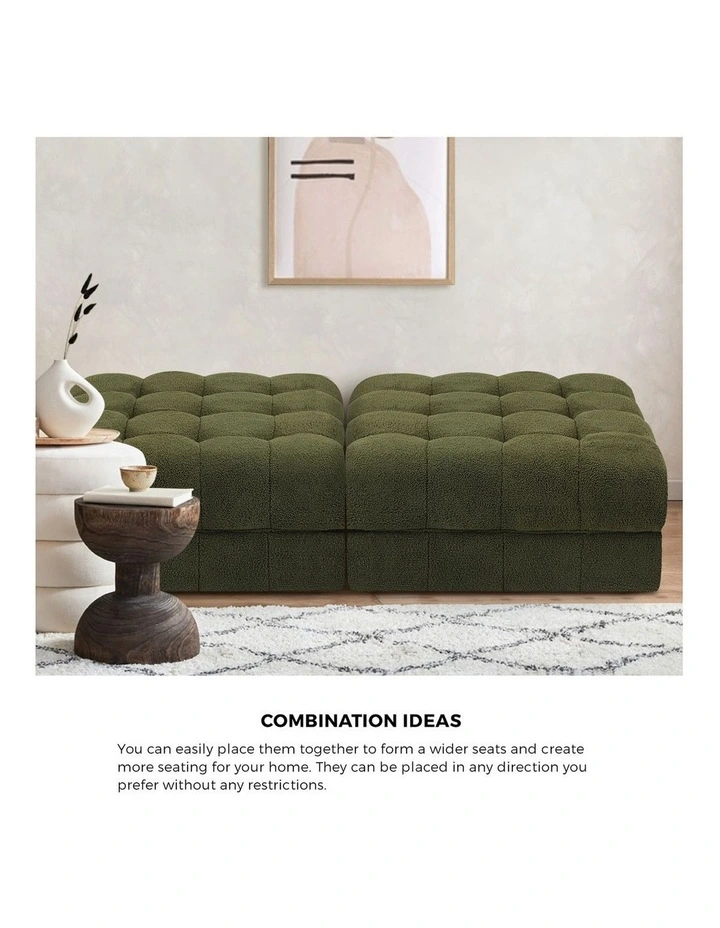 Oikiture 1 Seater Boucle Modular Ottoman Lounge Chair Armless TOFU Green image 5