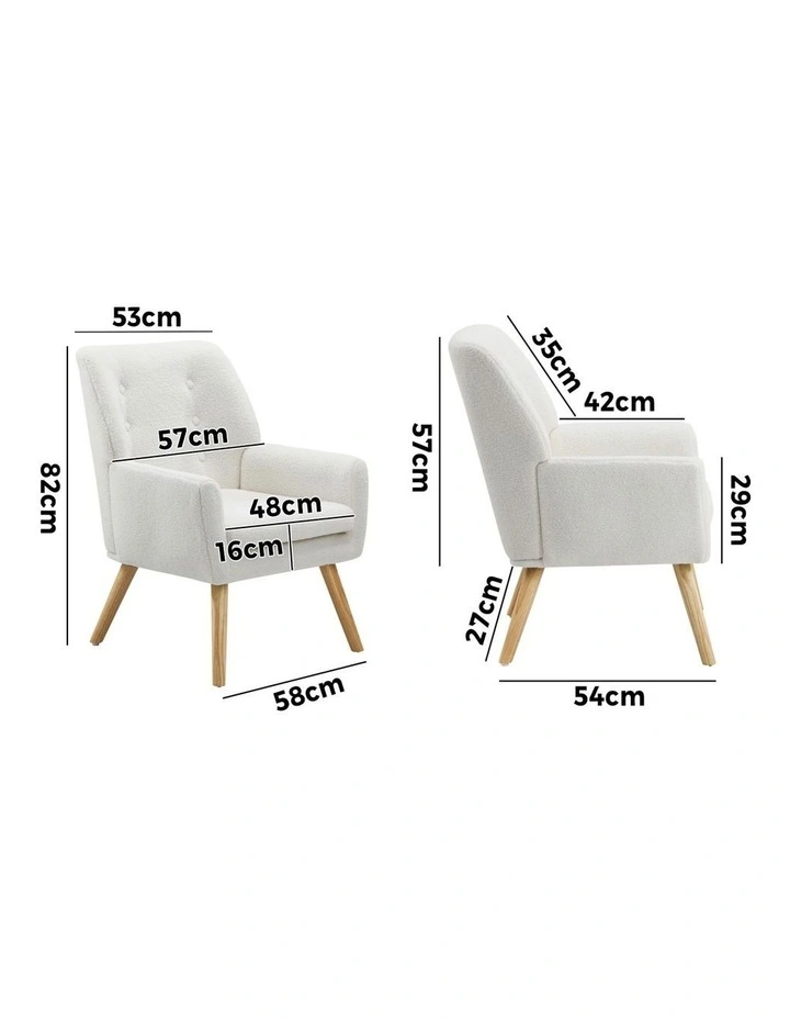 Oikiture Armchair Lounge Chair Sherpa Accent Armchairs Tub Chairs Sofa White image 3