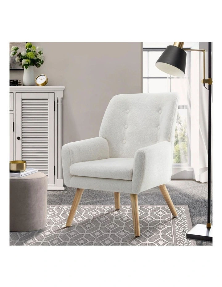 Oikiture Armchair Lounge Chair Sherpa Accent Armchairs Tub Chairs Sofa White image 4