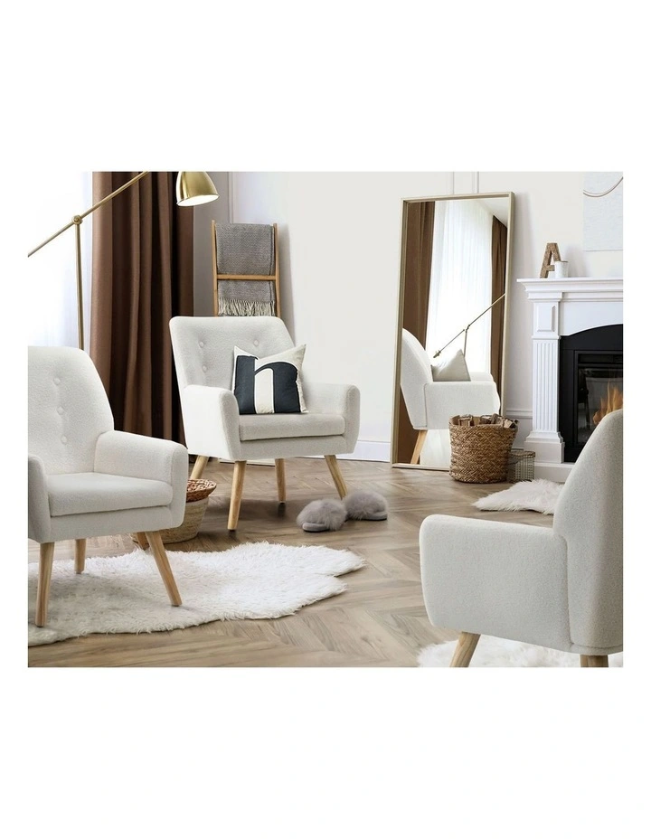 Oikiture Armchair Lounge Chair Sherpa Accent Armchairs Tub Chairs Sofa White image 6