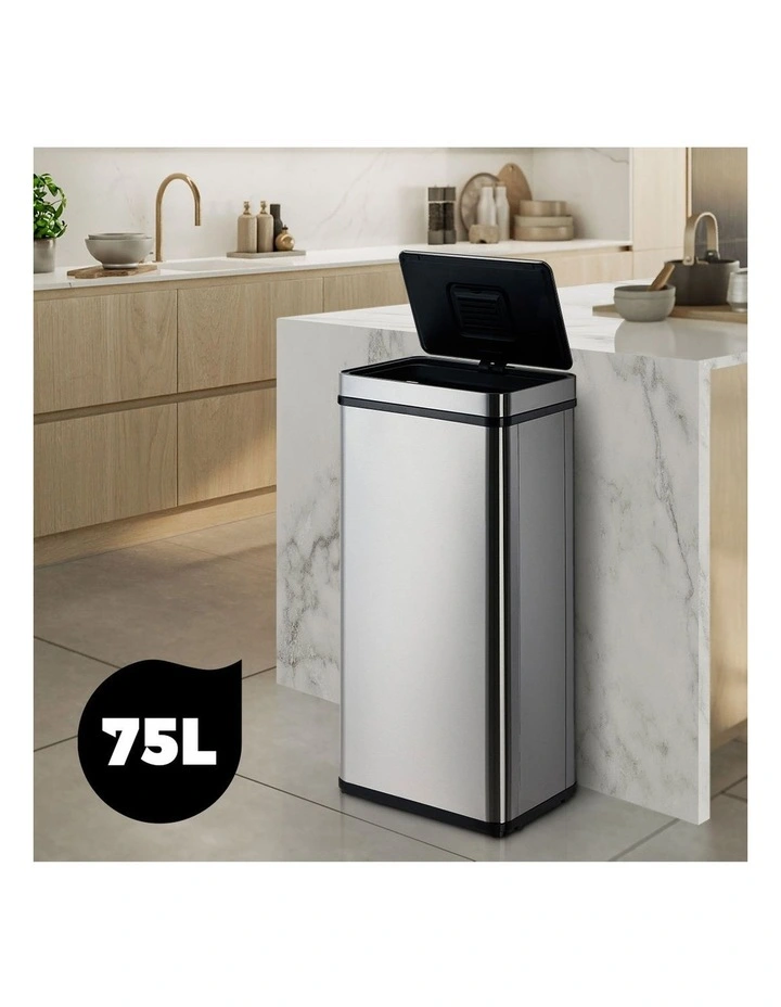 Oikiture 75L Motion Sensor Rubbish Bin Automatic Silver image 5