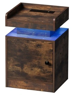 Oikiture Bedside Table LED Nightstand USB Charging Station Brown