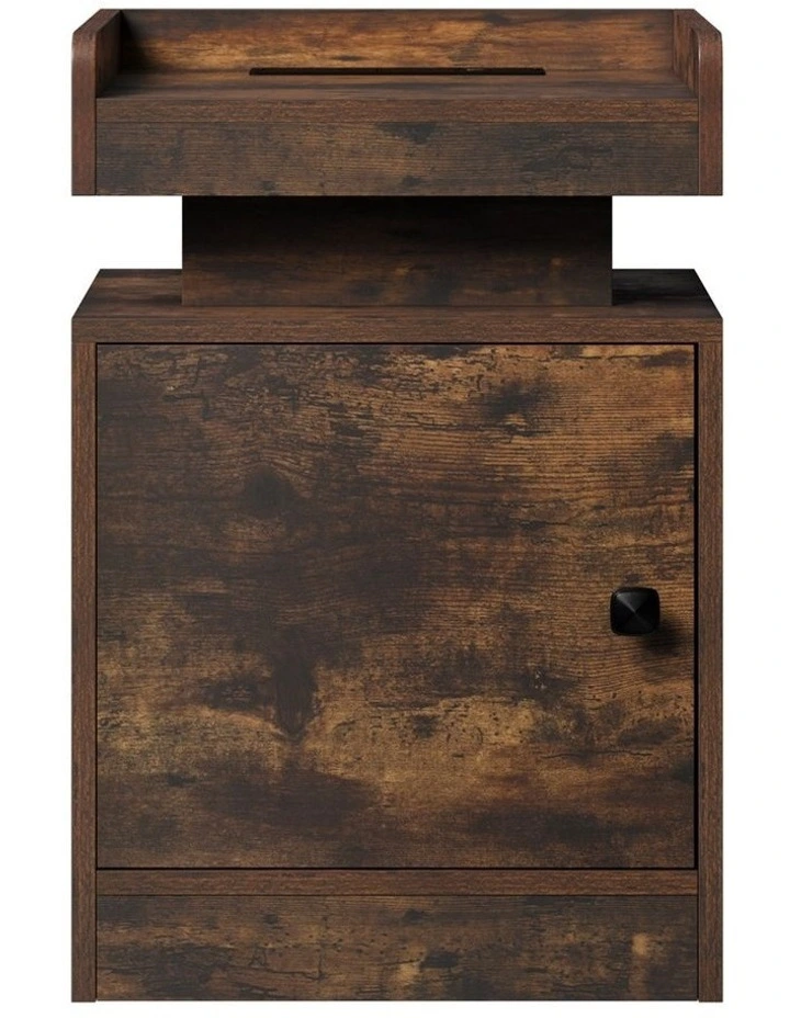 Oikiture Bedside Table LED Nightstand USB Charging Station Brown image 2