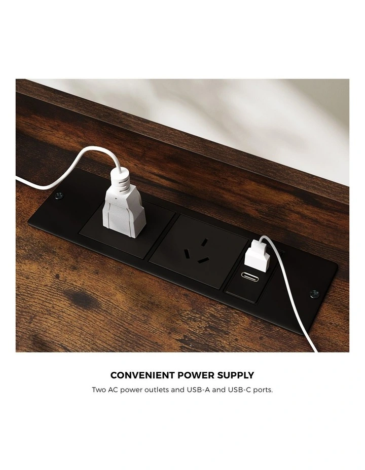 Oikiture Bedside Table LED Nightstand USB Charging Station Brown image 7