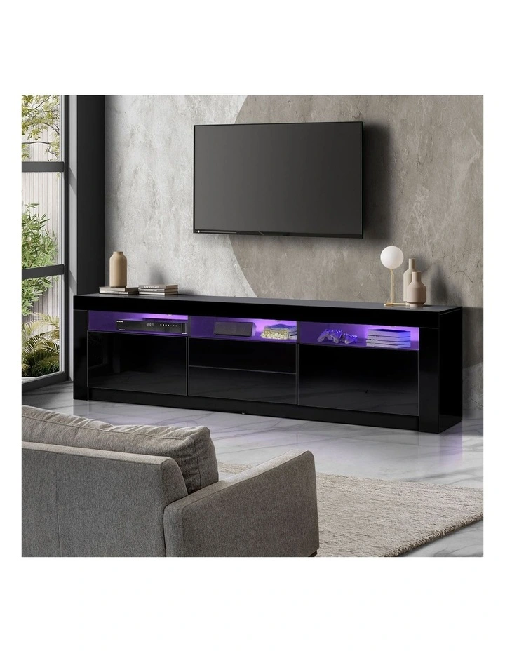Oikiture TV Unit Entertainment Unit Storage Cabinet LED RGB 180cm Black image 4