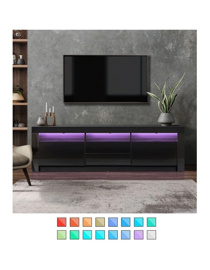 Oikiture TV Unit Entertainment Unit Storage Cabinet LED RGB 180cm Black image 5