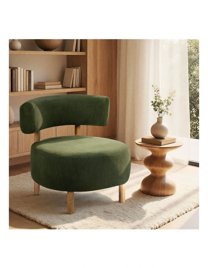 Oikiture Wooden Armchair Lounge Chair Velvet Accent Armchairs Green image 4