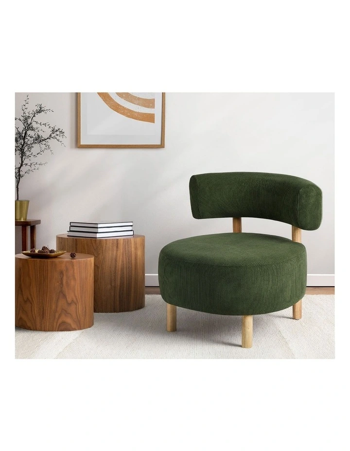 Oikiture Wooden Armchair Lounge Chair Velvet Accent Armchairs Green image 5