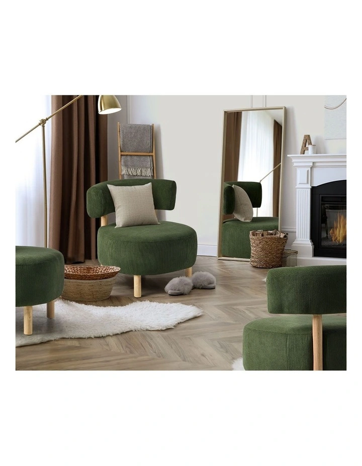 Oikiture Wooden Armchair Lounge Chair Velvet Accent Armchairs Green image 7