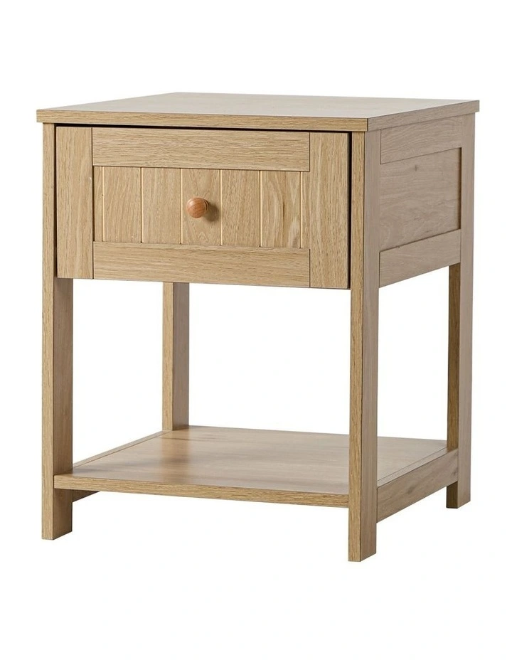 Oikiture Bedside Table Side End Storage Shelf Nightstand Natural image 1
