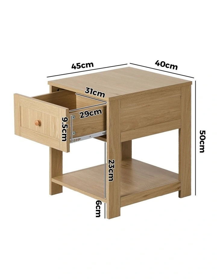 Oikiture Bedside Table Side End Storage Shelf Nightstand Natural image 3