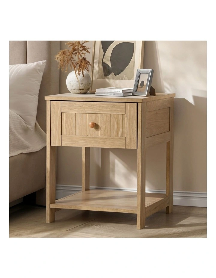 Oikiture Bedside Table Side End Storage Shelf Nightstand Natural image 4