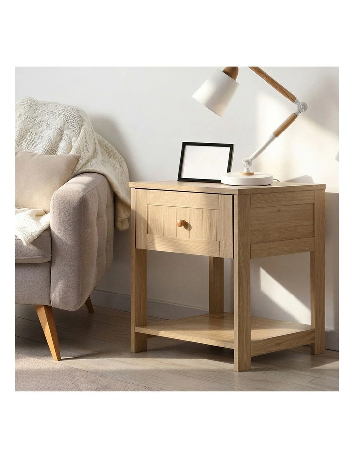 Oikiture Bedside Table Side End Storage Shelf Nightstand Natural image 5