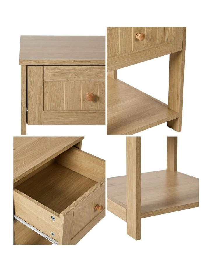Oikiture Bedside Table Side End Storage Shelf Nightstand Natural image 6