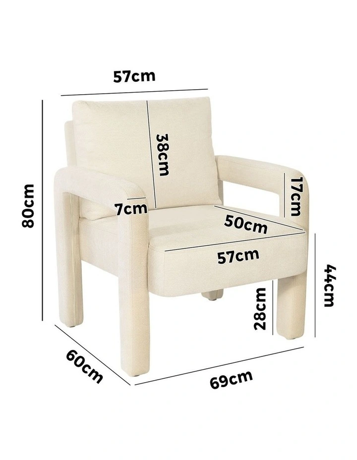 Oikiture Armchair Velvet Accent Chairs 1 Seater Lounge Sofa Chair Beige image 3