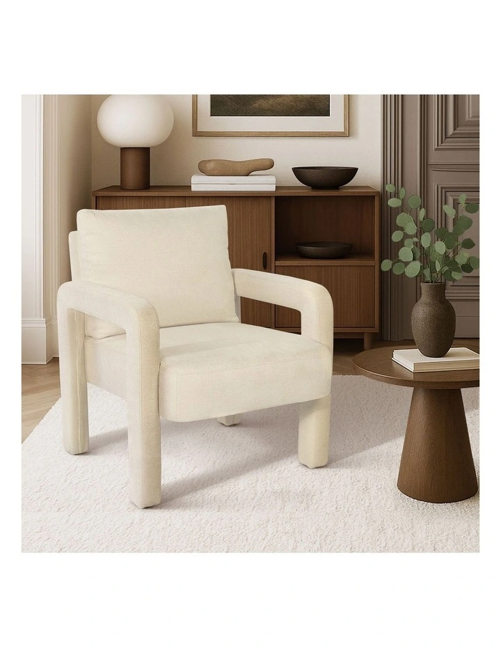 Oikiture Armchair Velvet Accent Chairs 1 Seater Lounge Sofa Chair Beige image 4