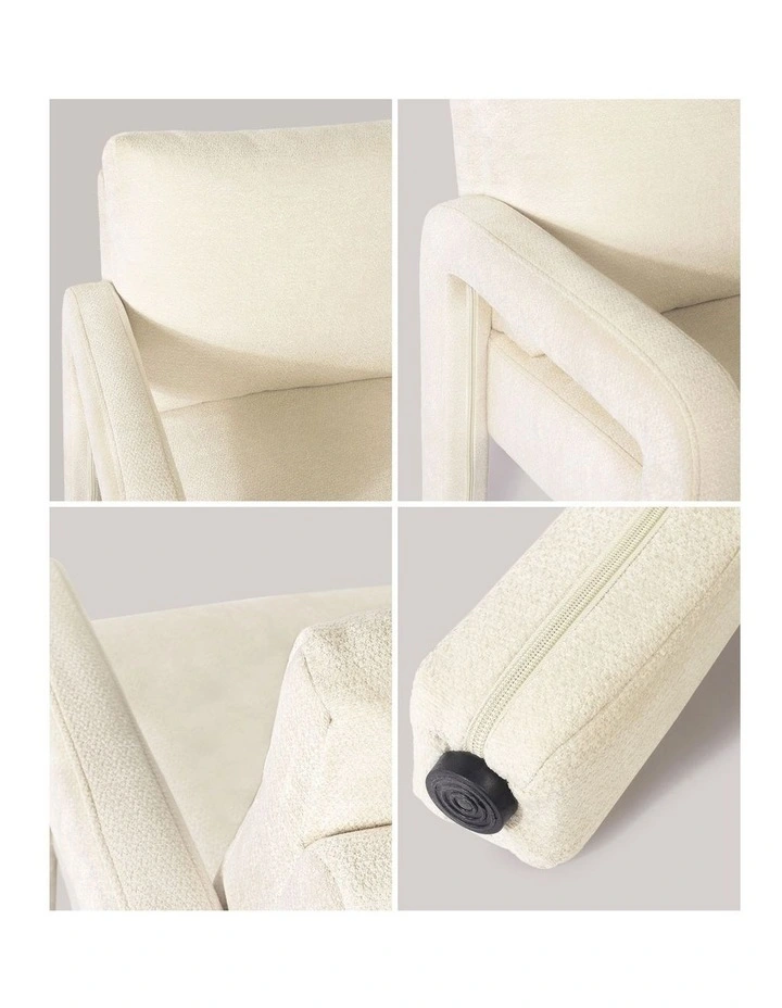 Oikiture Armchair Velvet Accent Chairs 1 Seater Lounge Sofa Chair Beige image 6