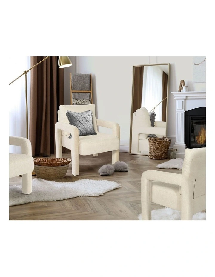 Oikiture Armchair Velvet Accent Chairs 1 Seater Lounge Sofa Chair Beige image 7
