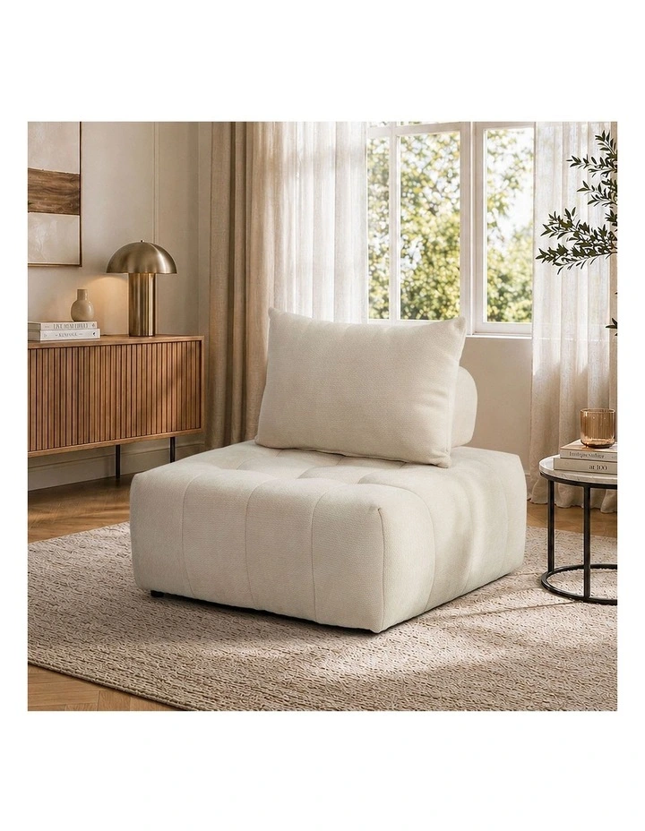 Oikiture Chenille Modular Sofa Floor Lounge Chair w/Pillow TOFU Armless Beige image 5