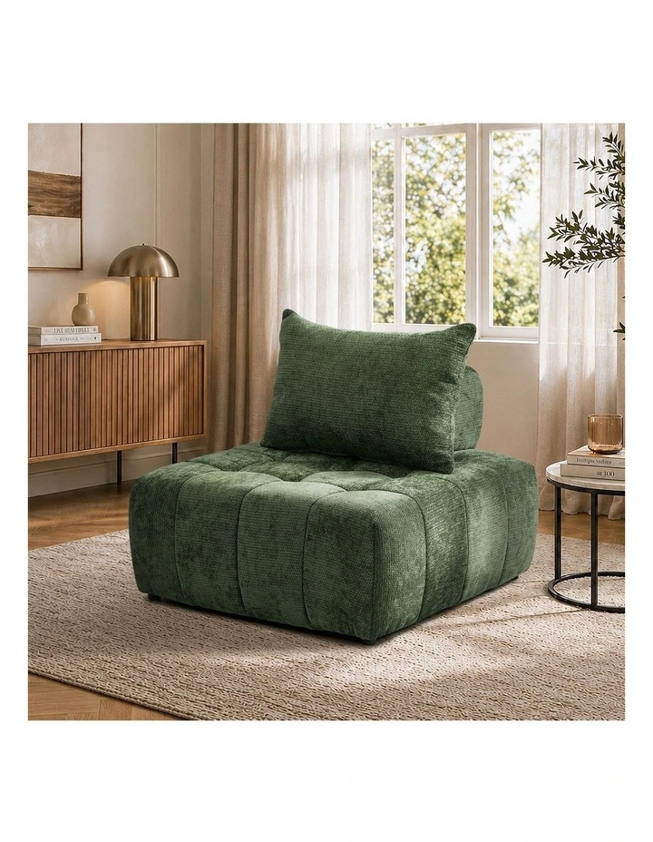 Oikiture Chenille Modular Sofa Floor Lounge Chair w/Pillow TOFU Armless Green image 4