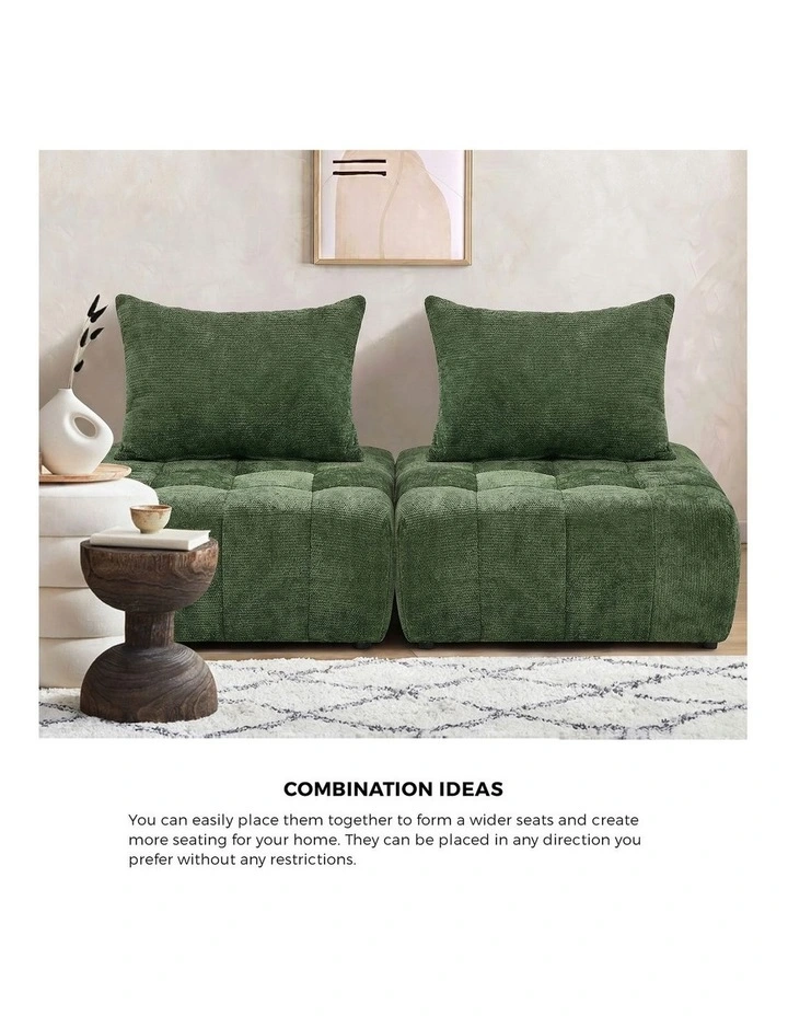Oikiture Chenille Modular Sofa Floor Lounge Chair w/Pillow TOFU Armless Green image 5