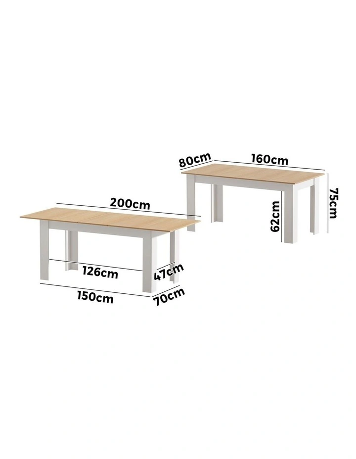 Oikiture 200cm Extendable Dining Table Kitchen Cafe Table Natural White image 3