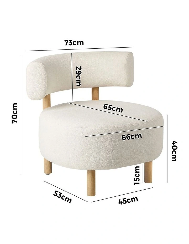 Oikiture Wooden Armchair Lounge Chair Linen Fabric Accent Armchairs Beige image 3