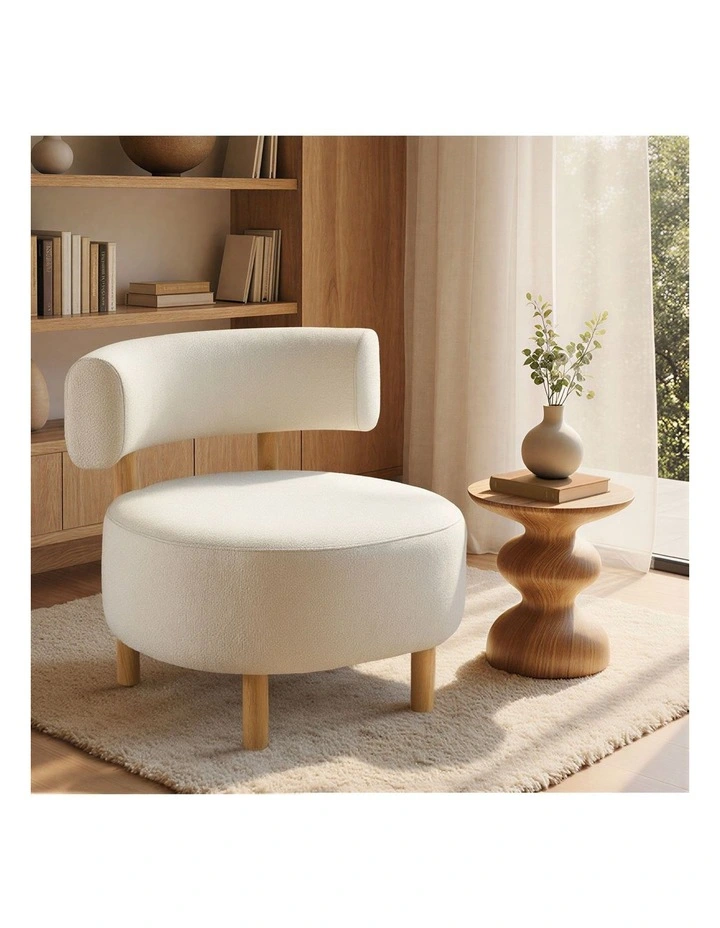 Oikiture Wooden Armchair Lounge Chair Linen Fabric Accent Armchairs Beige image 4