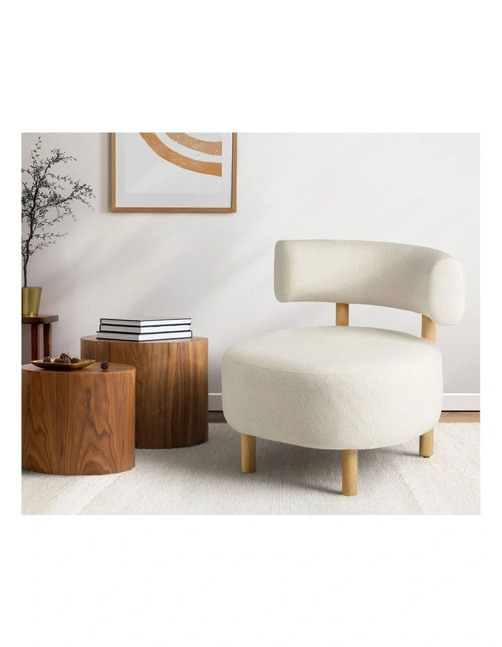 Oikiture Wooden Armchair Lounge Chair Linen Fabric Accent Armchairs Beige image 5