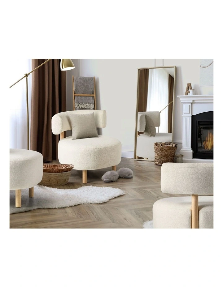 Oikiture Wooden Armchair Lounge Chair Linen Fabric Accent Armchairs Beige image 7