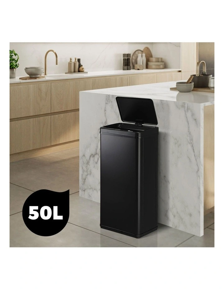 Oikiture 50L Motion Sensor Bin Touchless Trash Can Stainless Steel Black image 5