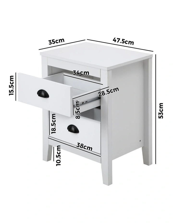Oikiture Bedside Table 2 Drawers Side Tables Nightstand White image 3